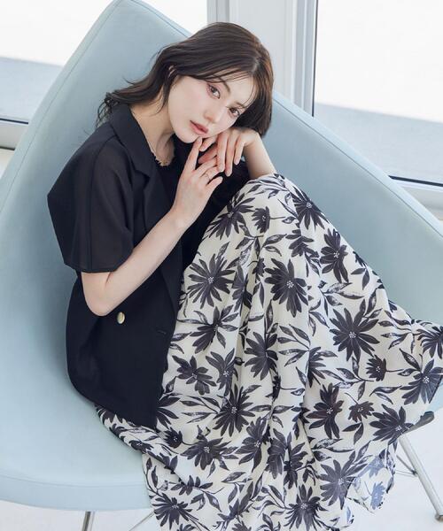 couture brooch(クチュールブローチ)の「【洗える】ウエストギャザー 花柄スカート(スカート・レディース・ネイビー系/アイボリー系・38/40/42/36)」の1枚目の写真