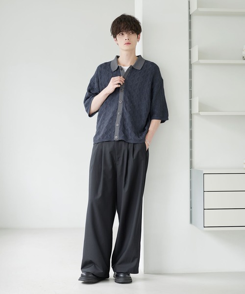 ETELIO（エテリオ）の「透かし編み切替ニットシャツカーディガン（シャツ/ブラウス・メンズ・ブラック系/グレー系/ネイビー系・S/M/L/XL）」の21枚目の写真