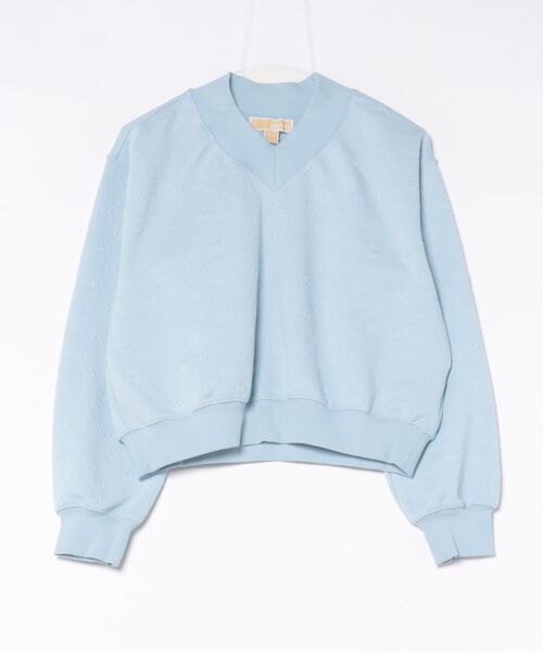 MICHAEL KORS(マイケルコース)の「Vネック クロップ MK スウェットシャツ(スウェット・レディース・ブルー系・XL/L/M/S/XS)」の1枚目の写真