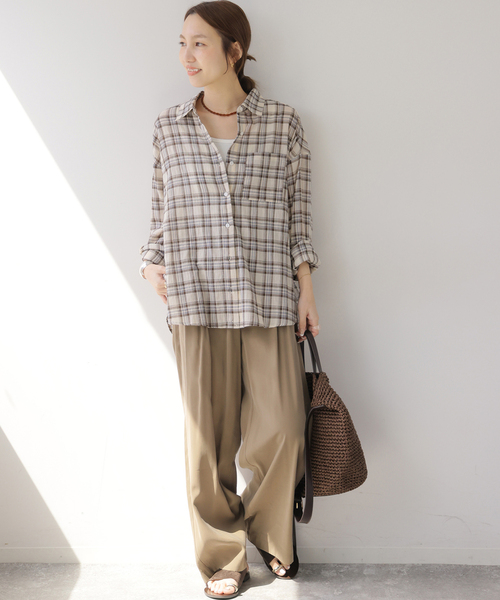 JOURNAL STANDARD relume(ジャーナルスタンダード レリューム)の「コットンチェックワッシャーシャツ(シャツ/ブラウス・レディース・ネイビー/ベージュ/サックスブルー・FREE)」の7枚目の写真