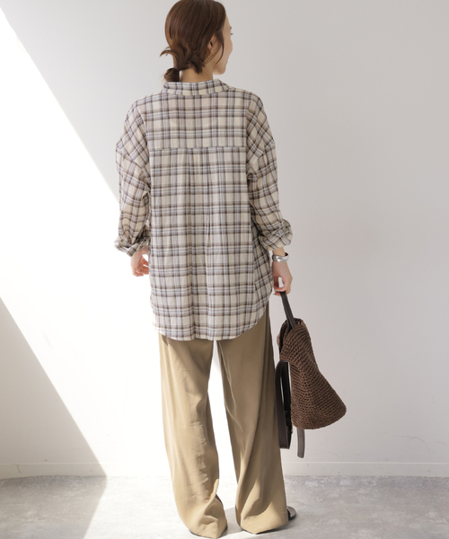 JOURNAL STANDARD relume(ジャーナルスタンダード レリューム)の「コットンチェックワッシャーシャツ(シャツ/ブラウス・レディース・ネイビー/ベージュ/サックスブルー・FREE)」の8枚目の写真