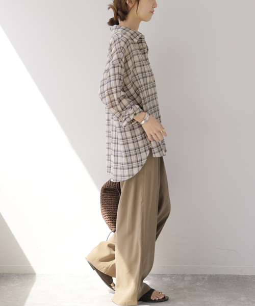 JOURNAL STANDARD relume(ジャーナルスタンダード レリューム)の「コットンチェックワッシャーシャツ(シャツ/ブラウス・レディース・ネイビー/ベージュ/サックスブルー・FREE)」の9枚目の写真