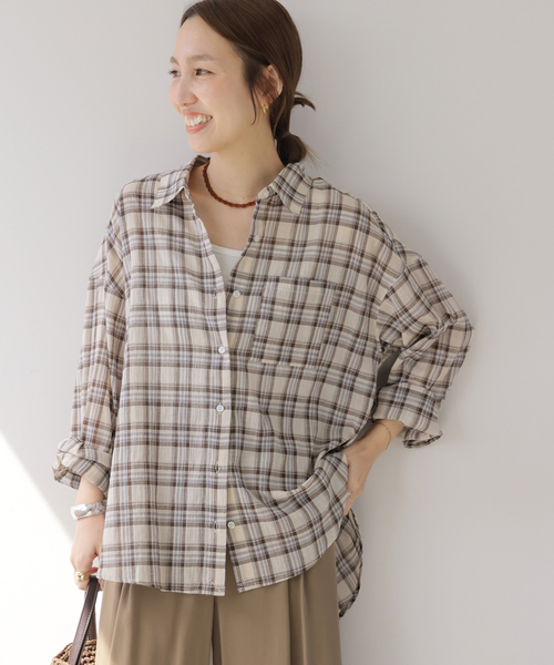 JOURNAL STANDARD relume(ジャーナルスタンダード レリューム)の「コットンチェックワッシャーシャツ(シャツ/ブラウス・レディース・ネイビー/ベージュ/サックスブルー・FREE)」の10枚目の写真