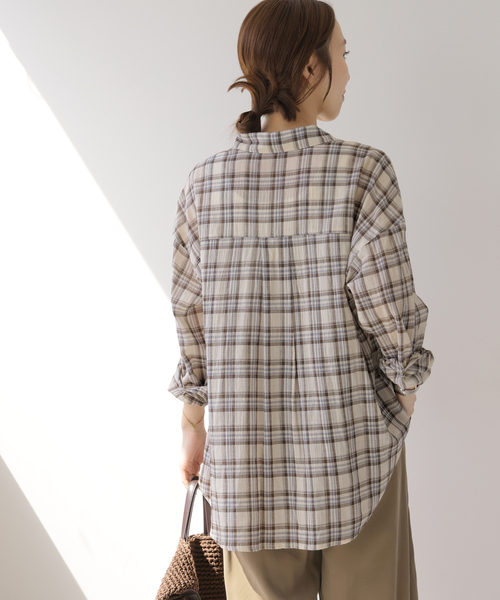 JOURNAL STANDARD relume(ジャーナルスタンダード レリューム)の「コットンチェックワッシャーシャツ(シャツ/ブラウス・レディース・ネイビー/ベージュ/サックスブルー・FREE)」の12枚目の写真