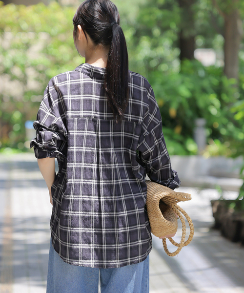JOURNAL STANDARD relume(ジャーナルスタンダード レリューム)の「コットンチェックワッシャーシャツ(シャツ/ブラウス・レディース・ネイビー/ベージュ/サックスブルー・FREE)」の18枚目の写真