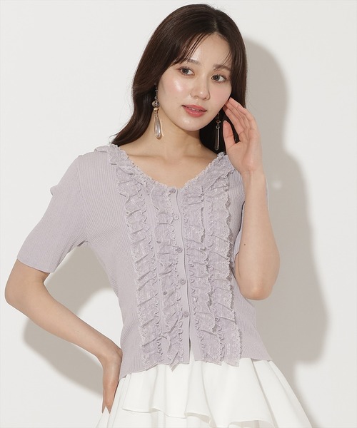 WILLSELECTION（ウィルセレクション）の「レースフリルリブニットカーディガン（ニット/セーター・レディース・ラベンダー/ブラック/オフホワイト/ホワイト系その他5/イエロー・FREE）」の4枚目の写真