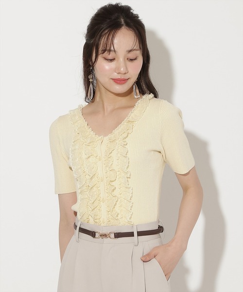 WILLSELECTION（ウィルセレクション）の「レースフリルリブニットカーディガン（ニット/セーター・レディース・ラベンダー/ブラック/オフホワイト/ホワイト系その他5/イエロー・FREE）」の5枚目の写真