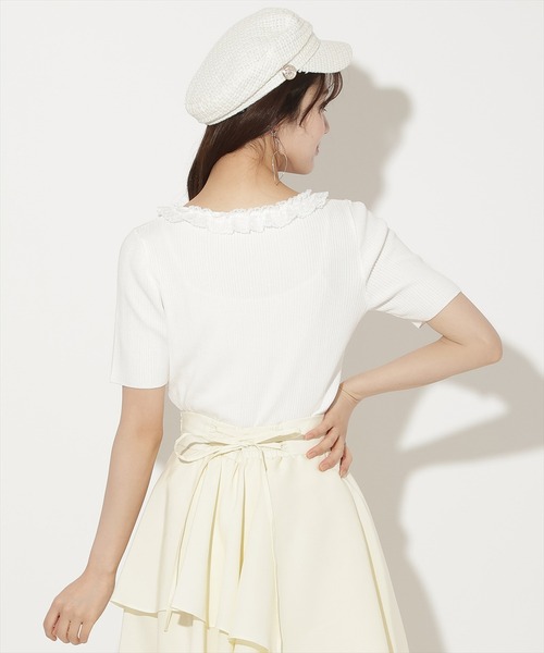 WILLSELECTION（ウィルセレクション）の「レースフリルリブニットカーディガン（ニット/セーター・レディース・ラベンダー/ブラック/オフホワイト/ホワイト系その他5/イエロー・FREE）」の8枚目の写真