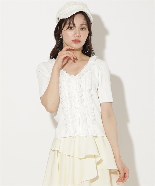 WILLSELECTION（ウィルセレクション）の「レースフリルリブニットカーディガン（ニット/セーター・レディース・ラベンダー/ブラック/オフホワイト/ホワイト系その他5/イエロー・FREE）」の9枚目の写真