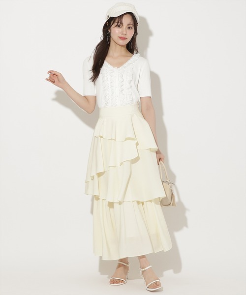 WILLSELECTION（ウィルセレクション）の「レースフリルリブニットカーディガン（ニット/セーター・レディース・ラベンダー/ブラック/オフホワイト/ホワイト系その他5/イエロー・FREE）」の12枚目の写真