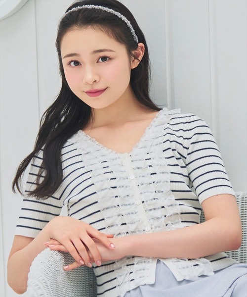 WILLSELECTION（ウィルセレクション）の「レースフリルリブニットカーディガン（ニット/セーター・レディース・ラベンダー/ブラック/オフホワイト/ホワイト系その他5/イエロー・FREE）」の13枚目の写真