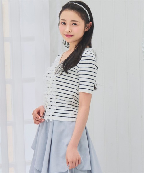 WILLSELECTION（ウィルセレクション）の「レースフリルリブニットカーディガン（ニット/セーター・レディース・ラベンダー/ブラック/オフホワイト/ホワイト系その他5/イエロー・FREE）」の14枚目の写真