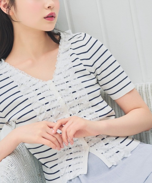 WILLSELECTION（ウィルセレクション）の「レースフリルリブニットカーディガン（ニット/セーター・レディース・ラベンダー/ブラック/オフホワイト/ホワイト系その他5/イエロー・FREE）」の18枚目の写真