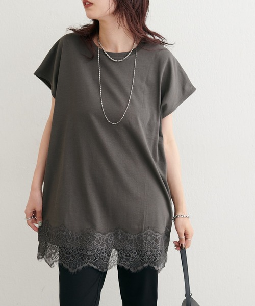 LARUTA（ラルータ）の「【LARUTA】ヘムレースシルケット風天竺フレンチT（Tシャツ/カットソー・レディース・オフホワイト/スミクロ・FREE）」の22枚目の写真