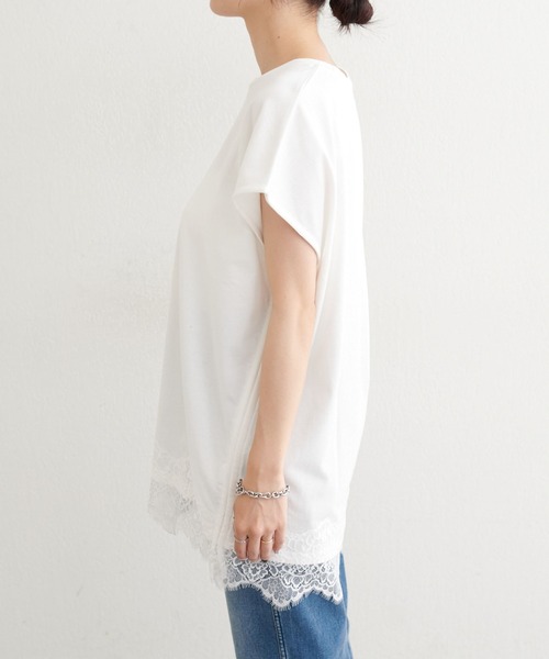 LARUTA（ラルータ）の「【LARUTA】ヘムレースシルケット風天竺フレンチT（Tシャツ/カットソー・レディース・オフホワイト/スミクロ・FREE）」の6枚目の写真