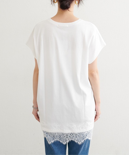 LARUTA（ラルータ）の「【LARUTA】ヘムレースシルケット風天竺フレンチT（Tシャツ/カットソー・レディース・オフホワイト/スミクロ・FREE）」の7枚目の写真