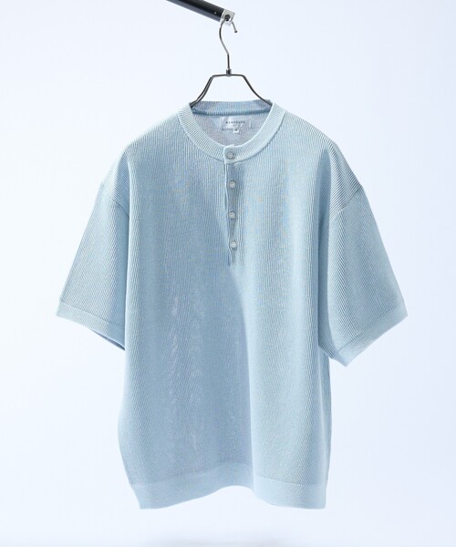 ABAHOUSE(アバハウス)の「ドライタッチ ヘンリーネック シアーニットTシャツ(Tシャツ/カットソー・メンズ・ブルー系その他/オフホワイト/ベージュ系その他/ブラック・46/48)」の6枚目の写真