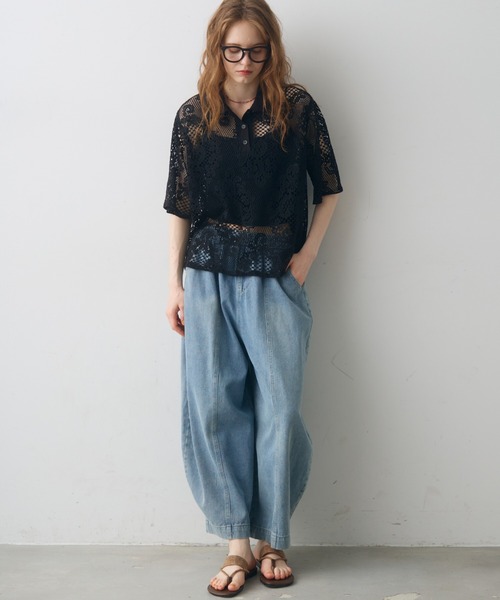 Crisp(クリスプ)の「flower lace polo tops / フラワーレースポロトップス(シャツ/ブラウス・レディース・アイボリー/ブラック・FREE)」の9枚目の写真