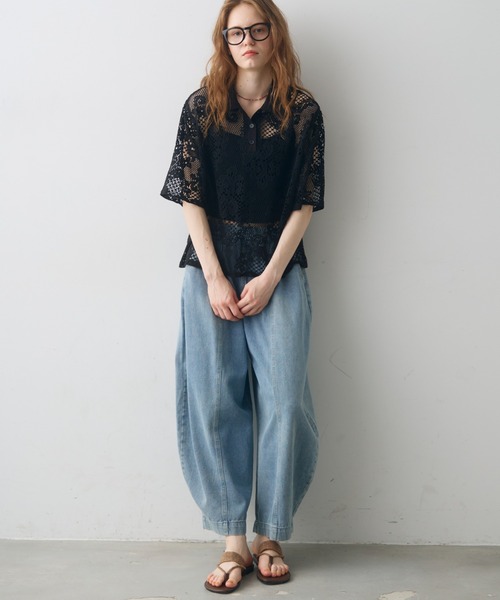 Crisp(クリスプ)の「flower lace polo tops / フラワーレースポロトップス(シャツ/ブラウス・レディース・アイボリー/ブラック・FREE)」の10枚目の写真