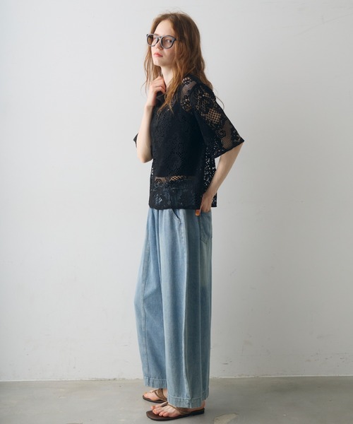 Crisp(クリスプ)の「flower lace polo tops / フラワーレースポロトップス(シャツ/ブラウス・レディース・アイボリー/ブラック・FREE)」の11枚目の写真