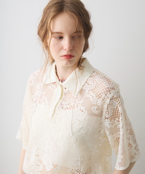 Crisp(クリスプ)の「flower lace polo tops / フラワーレースポロトップス(シャツ/ブラウス・レディース・アイボリー/ブラック・FREE)」の16枚目の写真