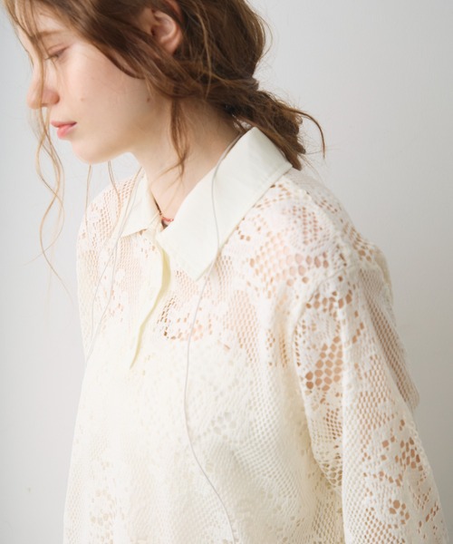 Crisp(クリスプ)の「flower lace polo tops / フラワーレースポロトップス(シャツ/ブラウス・レディース・アイボリー/ブラック・FREE)」の17枚目の写真