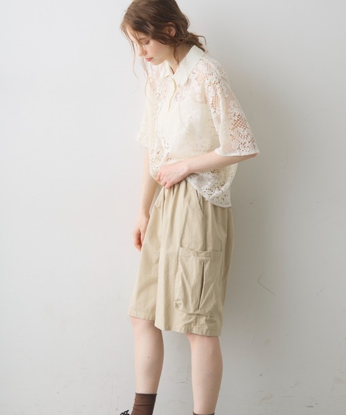 Crisp(クリスプ)の「flower lace polo tops / フラワーレースポロトップス(シャツ/ブラウス・レディース・アイボリー/ブラック・FREE)」の19枚目の写真