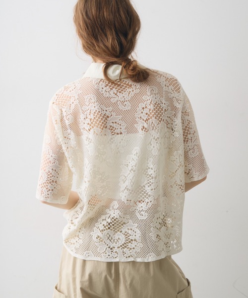Crisp(クリスプ)の「flower lace polo tops / フラワーレースポロトップス(シャツ/ブラウス・レディース・アイボリー/ブラック・FREE)」の15枚目の写真