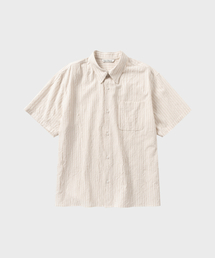 クリーズストライプクロップHSシャツ_BEIGE STRIPE