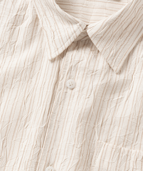 NONBLANK(ノンブランク)の「クリーズストライプクロップHSシャツ_BEIGE STRIPE(シャツ/ブラウス・メンズ・ベージュ・SMALL/MEDIUM/LARGE/X-LARGE)」の4枚目の写真