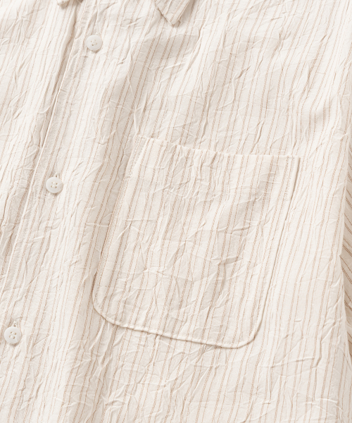 NONBLANK(ノンブランク)の「クリーズストライプクロップHSシャツ_BEIGE STRIPE(シャツ/ブラウス・メンズ・ベージュ・SMALL/MEDIUM/LARGE/X-LARGE)」の5枚目の写真