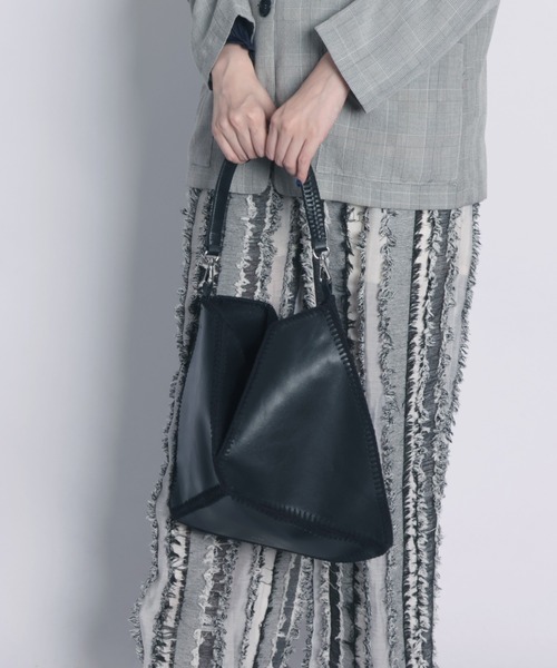 YArKA/ヤーカ】real leather × knit embroidery drawstring 2way bag