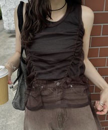 gather tulle layered rib tank
