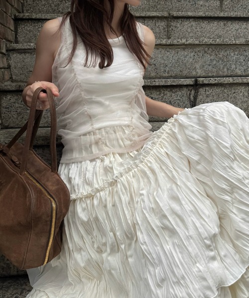 WILLFULLY(ウィルフリー)の「gather tulle layered rib tank(タンクトップ・レディース・ホワイト/ブルー系その他/チャコール・FREE)」の4枚目の写真
