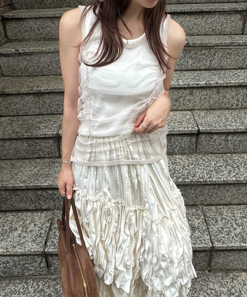 WILLFULLY(ウィルフリー)の「gather tulle layered rib tank(タンクトップ・レディース・ホワイト/ブルー系その他/チャコール・FREE)」の5枚目の写真