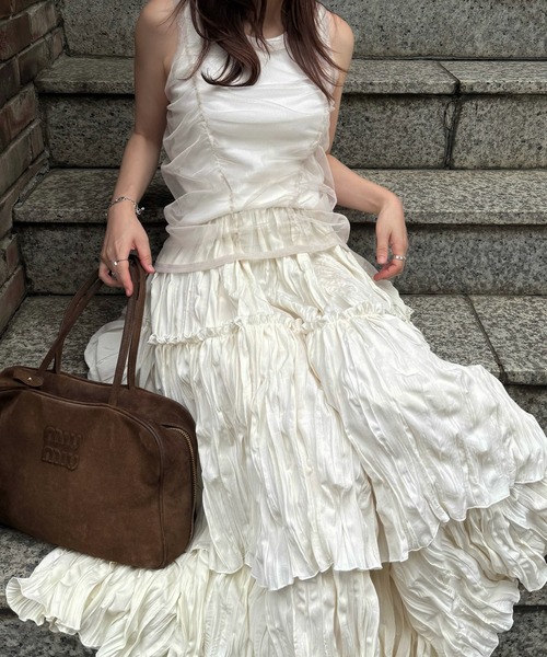 WILLFULLY(ウィルフリー)の「gather tulle layered rib tank(タンクトップ・レディース・ホワイト/ブルー系その他/チャコール・FREE)」の6枚目の写真