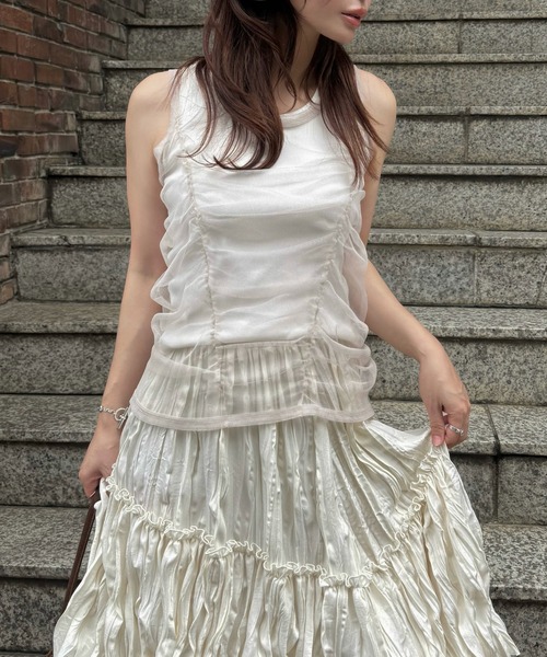 WILLFULLY(ウィルフリー)の「gather tulle layered rib tank(タンクトップ・レディース・ホワイト/ブルー系その他/チャコール・FREE)」の7枚目の写真
