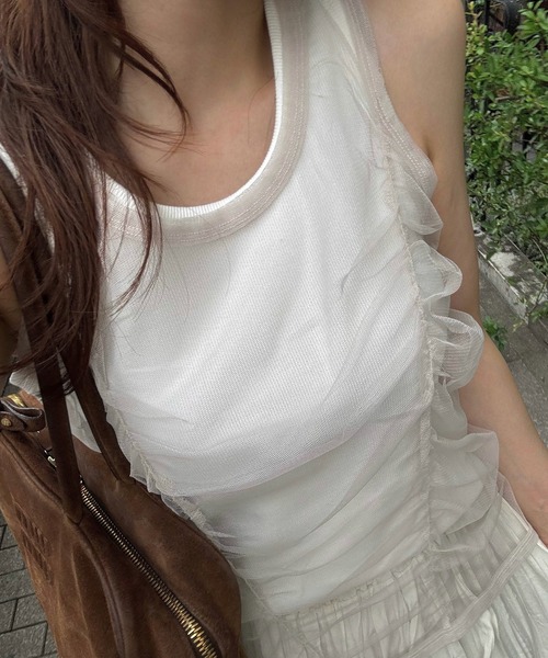 WILLFULLY(ウィルフリー)の「gather tulle layered rib tank(タンクトップ・レディース・ホワイト/ブルー系その他/チャコール・FREE)」の8枚目の写真