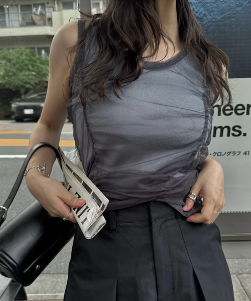WILLFULLY(ウィルフリー)の「gather tulle layered rib tank(タンクトップ・レディース・ホワイト/ブルー系その他/チャコール・FREE)」の16枚目の写真