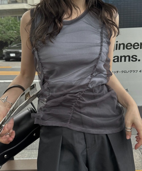 WILLFULLY(ウィルフリー)の「gather tulle layered rib tank(タンクトップ・レディース・ホワイト/ブルー系その他/チャコール・FREE)」の18枚目の写真