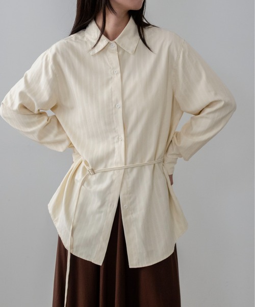 on:nue(オンニュ)の「【on:nue】 起毛ストライプウエストマークオーバーシャツ/26-27 AW COLLECTION(シャツ/ブラウス・レディース・グレー/アイボリー/ブラック・FREE)」の5枚目の写真