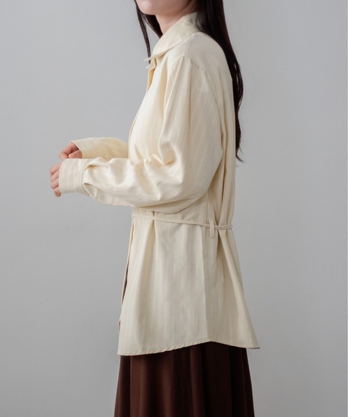 on:nue(オンニュ)の「【on:nue】 起毛ストライプウエストマークオーバーシャツ/26-27 AW COLLECTION(シャツ/ブラウス・レディース・グレー/アイボリー/ブラック・FREE)」の7枚目の写真