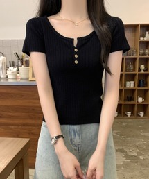 ヘンリーネック半袖リブニット