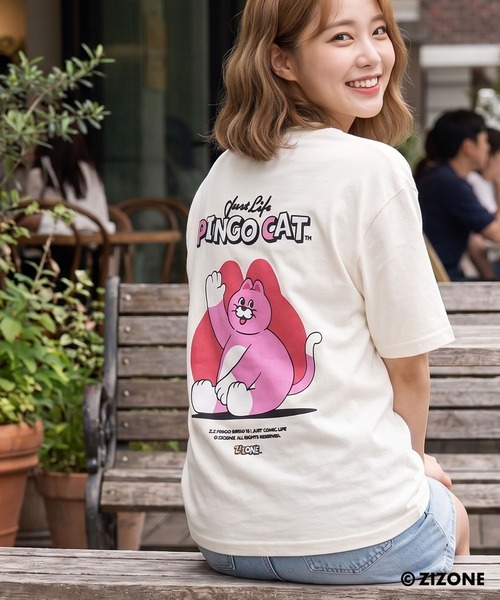 1111clothing（ワンフォークロージング）の「【ZIZONE / ジゾーン】Flock Print Tee / フロッキープリント Tシャツ バックプリント ビッグシルエット（Tシャツ/カットソー・レディース・クリーム/ネイビー・M/S/L）」の6枚目の写真