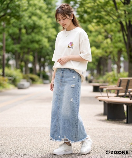 1111clothing（ワンフォークロージング）の「【ZIZONE / ジゾーン】Flock Print Tee / フロッキープリント Tシャツ バックプリント ビッグシルエット（Tシャツ/カットソー・レディース・クリーム/ネイビー・M/S/L）」の5枚目の写真