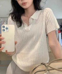 ポロカラー半袖リブニット
