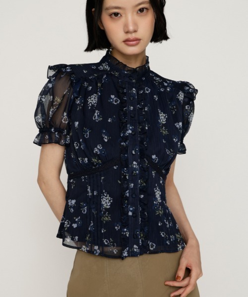 SLY(スライ)の「GATHER FRILL H/N PUFF BL ギャザーフリルハイネックパフブラウス 夏服(シャツ/ブラウス・レディース・ネイビー系/アイボリー/ブラウン系その他2・FREE)」の3枚目の写真
