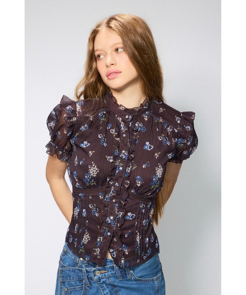 SLY(スライ)の「GATHER FRILL H/N PUFF BL ギャザーフリルハイネックパフブラウス 夏服(シャツ/ブラウス・レディース・ネイビー系/アイボリー/ブラウン系その他2・FREE)」の2枚目の写真