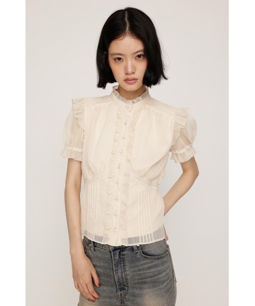 SLY(スライ)の「GATHER FRILL H/N PUFF BL ギャザーフリルハイネックパフブラウス 夏服(シャツ/ブラウス・レディース・ネイビー系/アイボリー/ブラウン系その他2・FREE)」の4枚目の写真