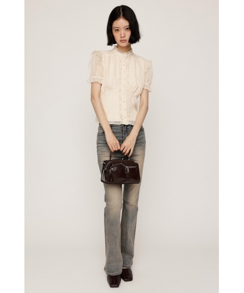 SLY(スライ)の「GATHER FRILL H/N PUFF BL ギャザーフリルハイネックパフブラウス 夏服(シャツ/ブラウス・レディース・ネイビー系/アイボリー/ブラウン系その他2・FREE)」の5枚目の写真